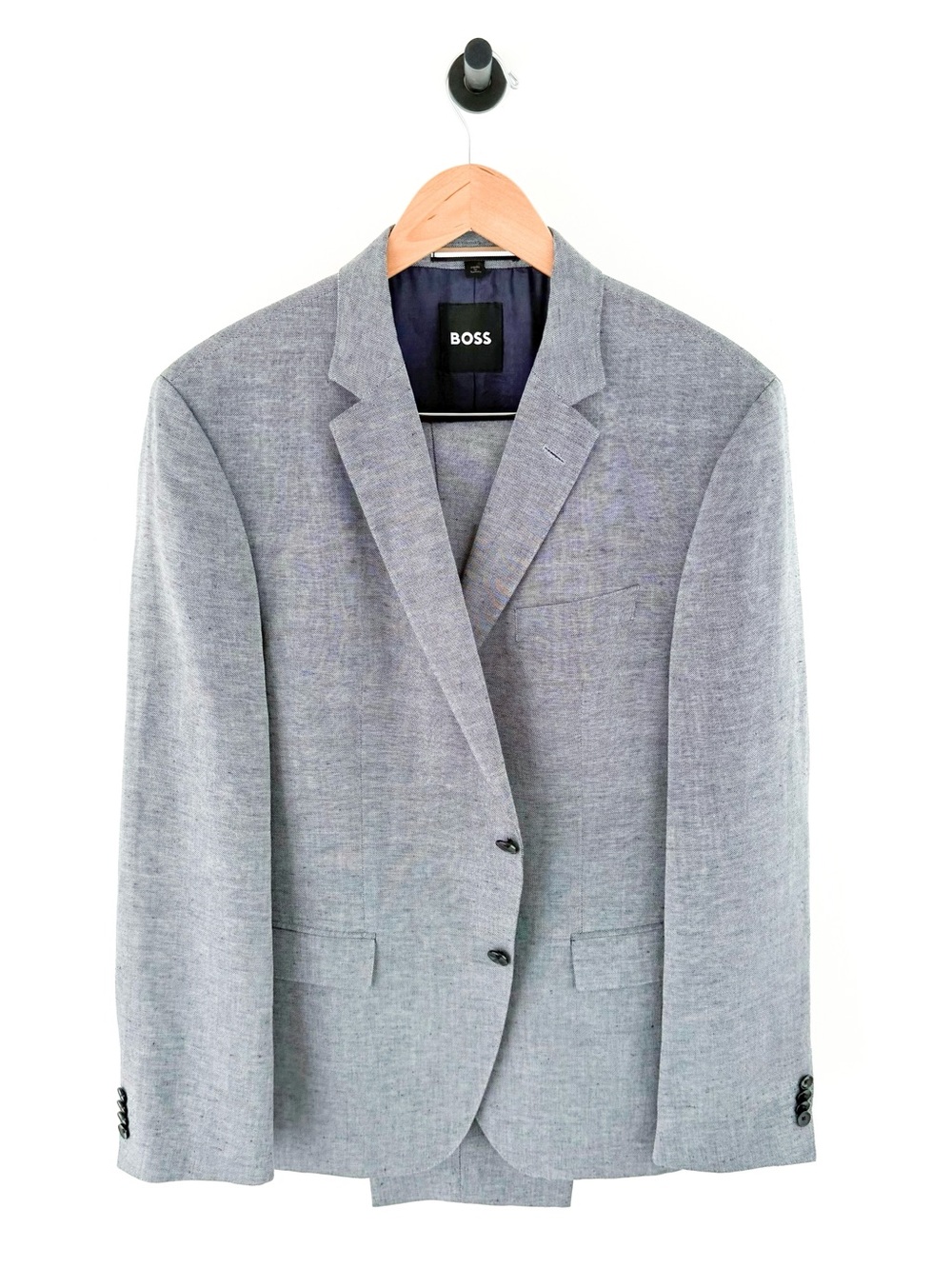 NEW Hugo BOSS Men's Light Gray Navy Blue Linen Suit Jacket and Pants 44R